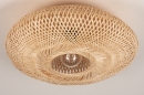 Foto 74515-4 onderaanzicht: Platte, rieten, rotan plafondlamp in naturel kleur, geschikt voor led verlichting.