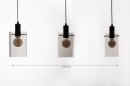Foto 74545-1: Zwarte hanglamp met drie glazen van rookglas 