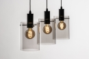 Foto 74545-2: Zwarte hanglamp met drie glazen van rookglas 