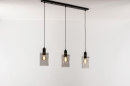 Foto 74545-3: Zwarte hanglamp met drie glazen van rookglas 