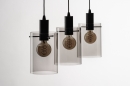 Foto 74545-5: Zwarte hanglamp met drie glazen van rookglas 