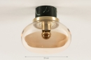 Foto 74637-1 maatindicatie: Badkamer plafondlamp van glas in amberkleur met groen marmer en messing. 