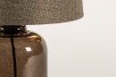 Foto 74654-4: Luxus-Tischlampe aus Glas in Dunkelbraun mit Leinen-Lampenschirm mit goldener Innenseite