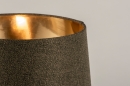 Foto 74654-5: Luxus-Tischlampe aus Glas in Dunkelbraun mit Leinen-Lampenschirm mit goldener Innenseite