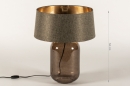 Foto 74655-1: Grosse Luxus-Tischlampe aus Glas in Dunkelbraun mit Leinen-Lampenschirm mit goldener Innenseite