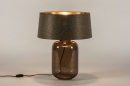 Foto 74655-2: Grosse Luxus-Tischlampe aus Glas in Dunkelbraun mit Leinen-Lampenschirm mit goldener Innenseite