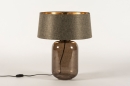 Foto 74655-3: Grosse Luxus-Tischlampe aus Glas in Dunkelbraun mit Leinen-Lampenschirm mit goldener Innenseite