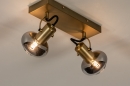 Foto 74669-3 schuinaanzicht: Dubbele plafondspot in goud met kappen van rookglas