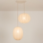 Foto 74687-2 vooraanzicht: Dubbele hanglamp in japandi stijl met twee lampionnen van beige stof