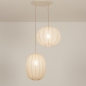 Foto 74687-3 vooraanzicht: Dubbele hanglamp in japandi stijl met twee lampionnen van beige stof