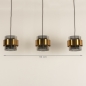 Foto 74708-1: Hanglamp met drie kokers van rookglas en gouden ringen