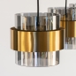 Foto 74708-11: Hanglamp met drie kokers van rookglas en gouden ringen