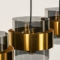Foto 74708-12: Hanglamp met drie kokers van rookglas en gouden ringen