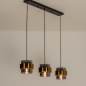 Foto 74708-2: Hanglamp met drie kokers van rookglas en gouden ringen