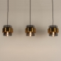 Foto 74708-5: Hanglamp met drie kokers van rookglas en gouden ringen