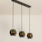 Foto 74708-6: Hanglamp met drie kokers van rookglas en gouden ringen