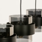 Foto 74709-13: Zwarte 3-lichts hanglamp met kokers van rookglas