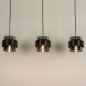 Foto 74709-5: Zwarte 3-lichts hanglamp met kokers van rookglas