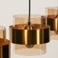 Foto 74710-10: Hanglamp met drie kokers van amberkleurig glas met gouden details