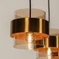 Foto 74710-9: Hanglamp met drie kokers van amberkleurig glas met gouden details