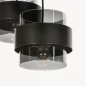 Foto 74712-10: Zwarte hanglamp met drie kokers van rookglas aan een ronde plafondplaat