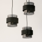 Foto 74712-6: Zwarte hanglamp met drie kokers van rookglas aan een ronde plafondplaat