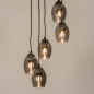 Foto 74724-2: Ronde hanglamp in het zwart met vijf rookglazen die trapsgewijs hangen