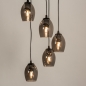 Foto 74724-4: Ronde hanglamp in het zwart met vijf rookglazen die trapsgewijs hangen