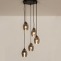 Foto 74724-5: Ronde hanglamp in het zwart met vijf rookglazen die trapsgewijs hangen