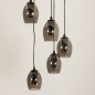 Foto 74724-8: Ronde hanglamp in het zwart met vijf rookglazen die trapsgewijs hangen
