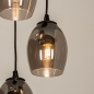 Foto 74724-9: Ronde hanglamp in het zwart met vijf rookglazen die trapsgewijs hangen