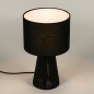 Foto 74737-2: Schwarze Tischlampe mit Sockel aus schwarzem geflochtenem Seil und rundem Stoffschirm