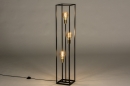 Foto 74791-17 schuinaanzicht: industriële vloerlamp in het zwart van metaal met gouden fittingen