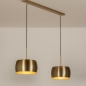 Foto 74830-2 schuinaanzicht: Gouden hanglamp van metaal met twee gouden kappen