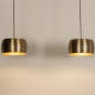 Foto 74830-6 schuinaanzicht: Gouden hanglamp van metaal met twee gouden kappen