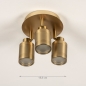 Foto 74848-1 maatindicatie: Ronde plafondlamp met drie spots in goud/messing, ook geschikt voor in de badkamer