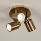 Foto 74848-3 onderaanzicht: Ronde plafondlamp met drie spots in goud/messing, ook geschikt voor in de badkamer
