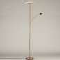 Foto 74868-2 zijaanzicht: Led vloerlamp uplighter met leesarm in goud/messing