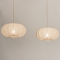 Foto 74882-3 schuinaanzicht: Dubbele beige hanglamp in japandi stijl voor boven de eettafel 