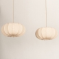 Foto 74882-8 schuinaanzicht: Dubbele beige hanglamp in japandi stijl voor boven de eettafel 