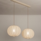 Foto 74883-2 schuinaanzicht: Dubbele beige hanglamp in japandi stijl voor boven de eettafel 