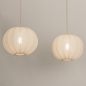 Foto 74883-3 schuinaanzicht: Dubbele beige hanglamp in japandi stijl voor boven de eettafel 