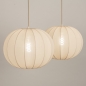 Foto 74883-5 schuinaanzicht: Dubbele beige hanglamp in japandi stijl voor boven de eettafel 