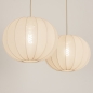 Foto 74883-6 schuinaanzicht: Dubbele beige hanglamp in japandi stijl voor boven de eettafel 