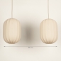 Foto 74884-14 maatindicatie: Dubbele hanglamp in beige met lange kappen in ovale vorm 