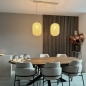 Foto 74884-15 sfeerfoto: Dubbele hanglamp in beige met lange kappen in ovale vorm 