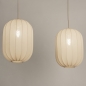 Foto 74884-19: Dubbele hanglamp in beige met lange kappen in ovale vorm 