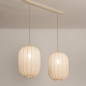 Foto 74884-2 schuinaanzicht: Dubbele hanglamp in beige met lange kappen in ovale vorm 