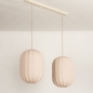 Foto 74884-22: Dubbele hanglamp in beige met lange kappen in ovale vorm 