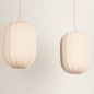 Foto 74884-23: Dubbele hanglamp in beige met lange kappen in ovale vorm 